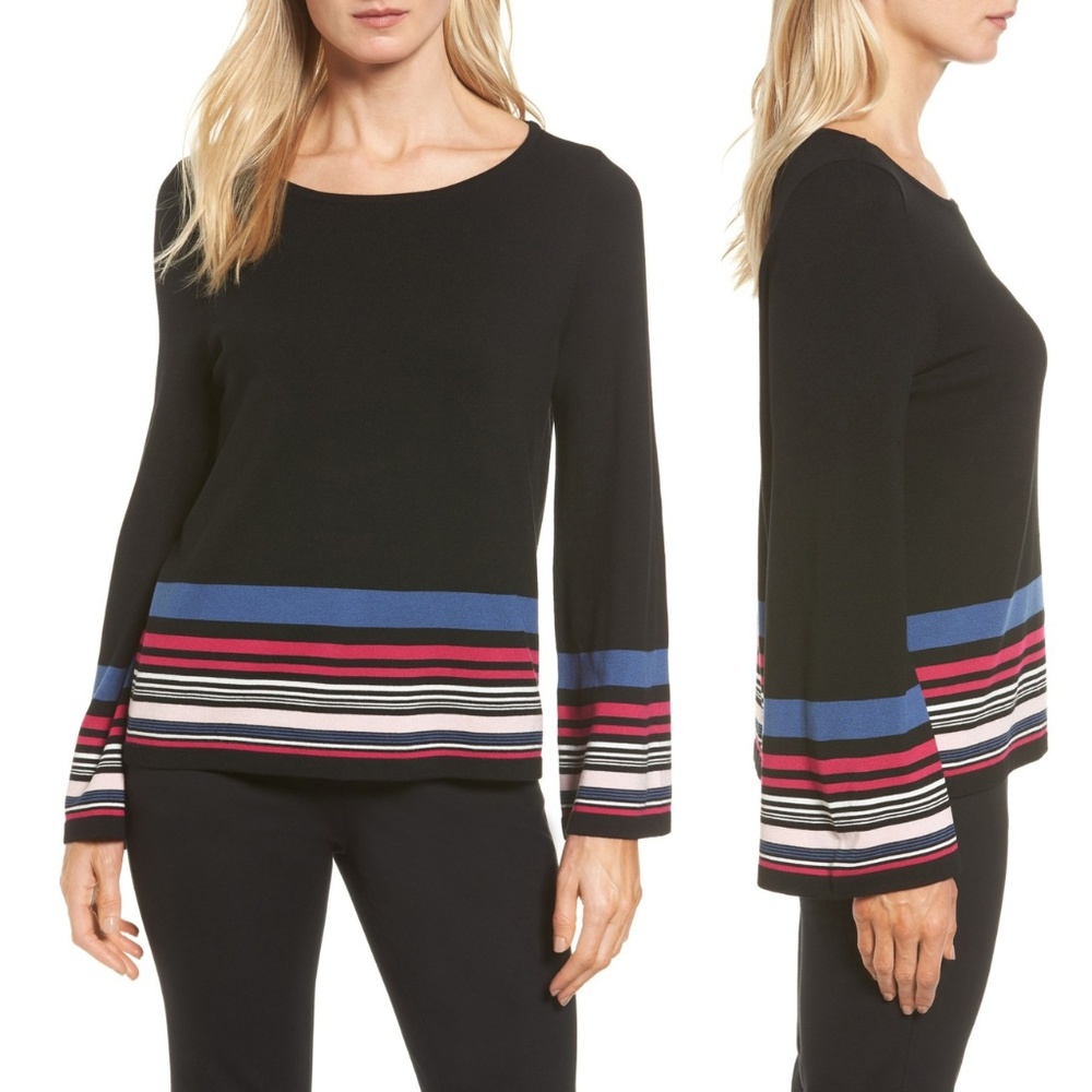Vince Camuto Color Stripe Bell Sleeve Sweater L XL